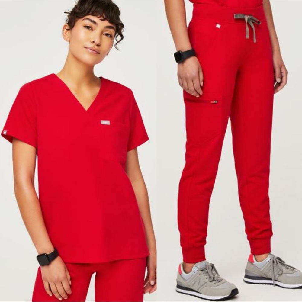 FIGS Women’s Winning Red Zamora Scrub Pants and Catarina Scrub Top